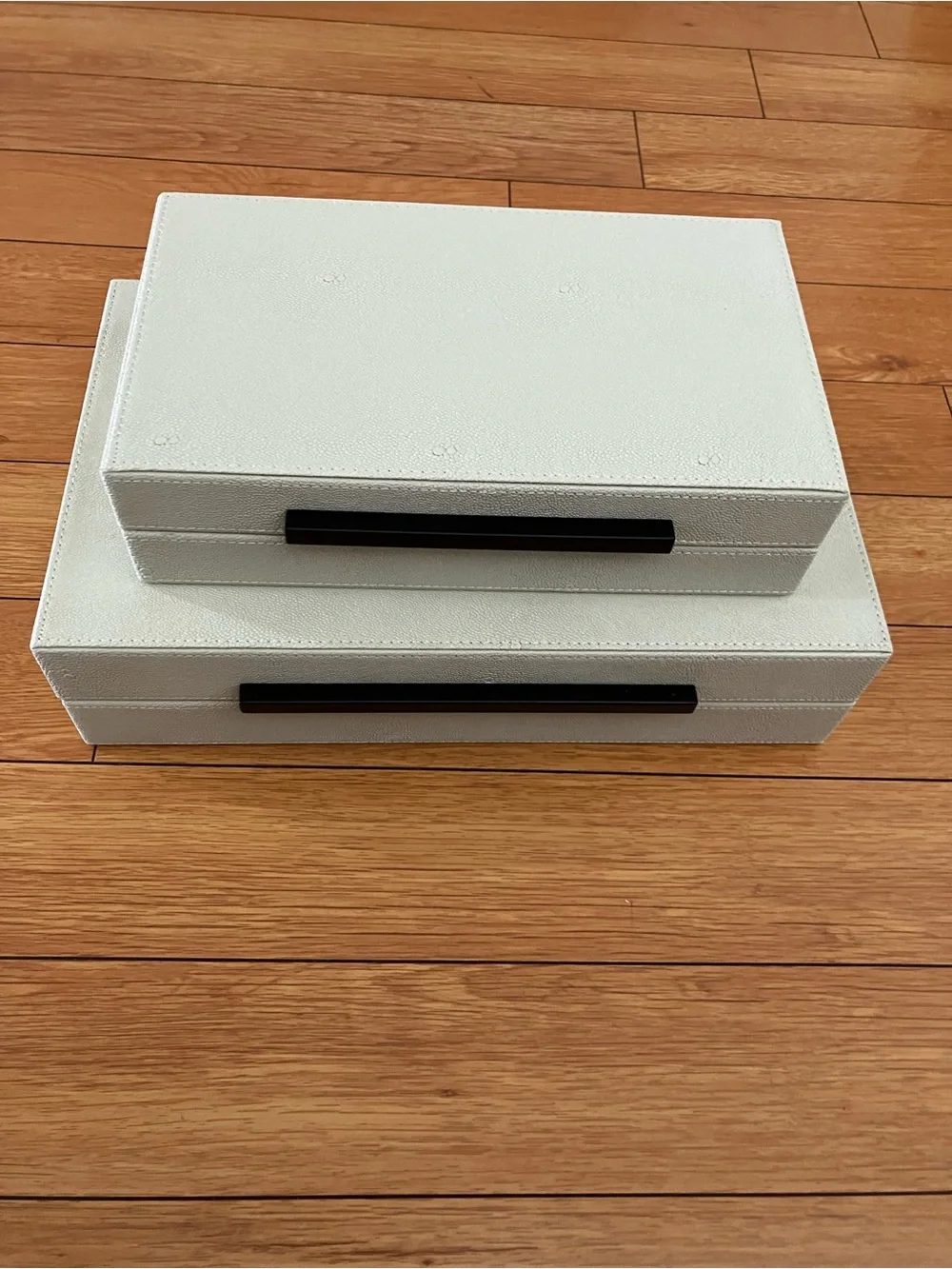 Set of 2 Beige Shagreen Decorative Storage Boxes, Faux Leather, New